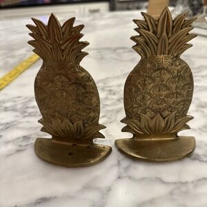 Brass Pineapple Bookends Andrea By Sadak Traditional Cottage Decor Bohemian